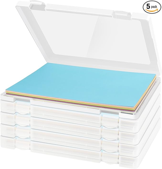 Moon Magpie 5 Pack A4 File Paper Storage and Organizer Box, Clear Scrapbook Office Document Holder Plastic Storage Container with Hing Lids Portable Project Case for Magazine File and School Supplies by Moon+Magpie