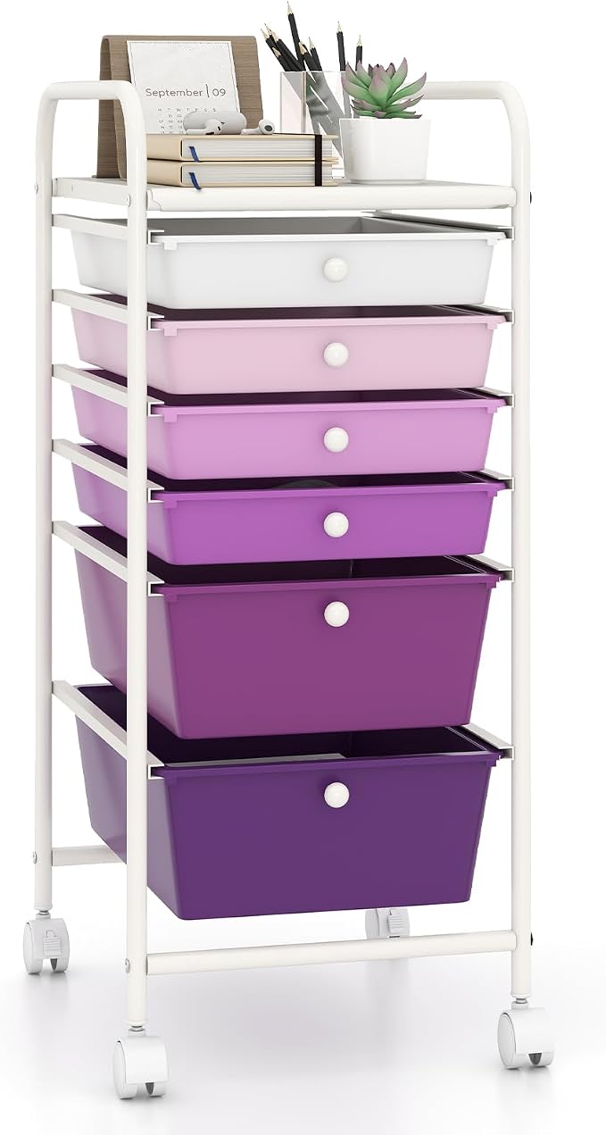 Giantex 6 Storage Drawer Cart Rolling Organizer Cart for Tools Scrapbook Paper Home Office School Multipurpose Mobile Utility Cart, Purple Gradient by Giantex