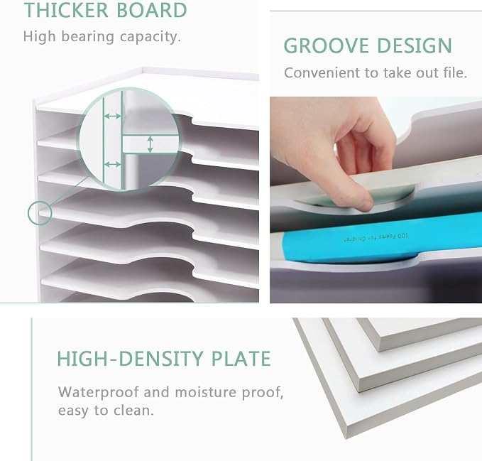 SONGWAY File Organizer for Desk - 9 Tier Wide Document Holder, Letter Mail Tray Storage Rack, File Sorter Organizer, Paper Storage Holder, Desktop Organizer for Home Office School, White - Image 4