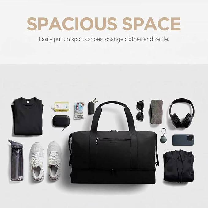 Oeihuivt Weekender Bags for Women - 21 Inch Large Travel Duffel Bag Set with Shoe Compartment, Heavy-Duty nylon Carry On Overnight Tote Black - Image 4