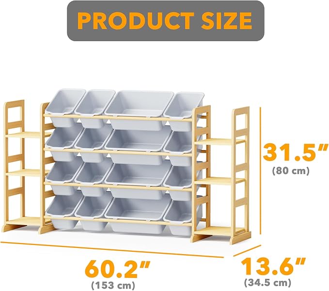 SpaceAid Toy Storage Organizer with 6 Shelves and 16 Bins, Toy Organizers Storage Bookshelf, Kids Bin Shelf Toys Box Bookcase for Bedroom Playroom Organization Room Decor, Neutral Gray - Image 2