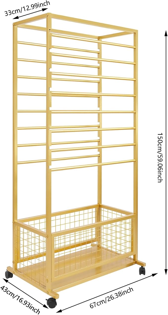 Floor Standing Ribbon Storage Organizer, 16-Layer Iron Rolling Ribbon Holder Organizer Rack with Bottom Basket, Wrapping Paper Holder, Slim Ribbon Storage Rack for Flower Shop,Craft Room H: 60inch - Image 4