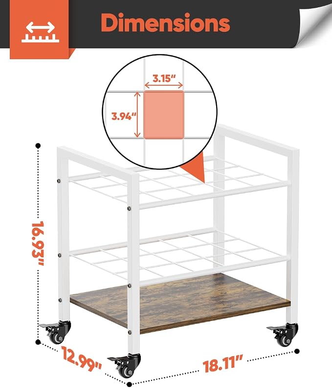 Blueprint Storage Rack Cart, 15 Slots Metal Rolling File Holder with Wheels & Adjustable Pads, Mobile Gift Wrapping Paper Organizer for Maps/Posters/Architectural Construction Plans, White - Image 2