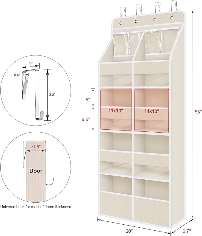 Univivi Upgraded Over Door Organizer for Baby Stuff, Beige Pattern, 5-Shelf | Fabric Behind Door Storage with Clear Window Deep Pockets, Over Door Hanging Organizer for Baby Essential, Bedroom, and Dorm - Image 3