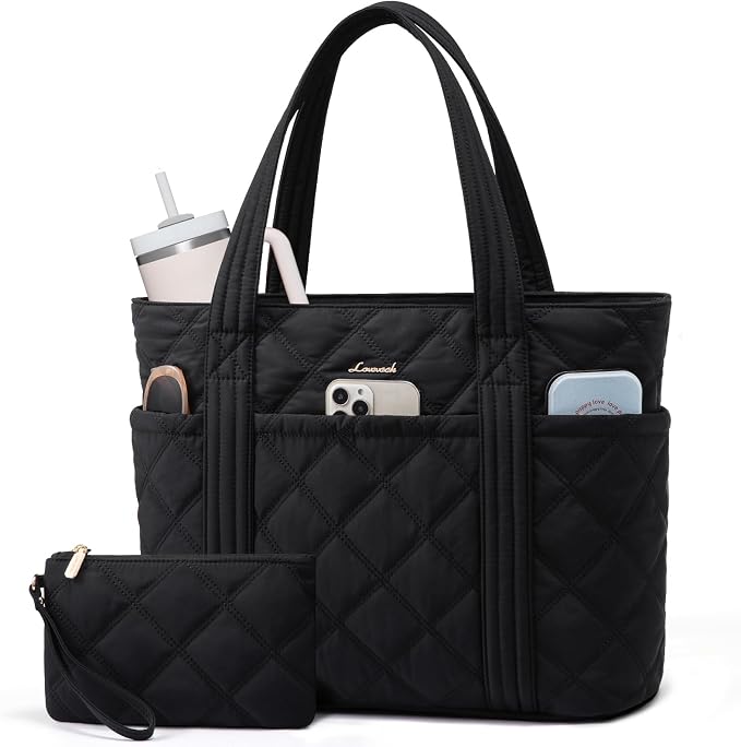 LOVEVOOK Puffer Tote Bag for Women, Puffy Work Handbag with Cup Holder, Travel Carry On Bag with Zipper for Teacher Nurse Gym by LOVEVOOK