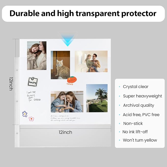 12x12 Inch Large 3 Ring Binder Scrapbook Photo Album, Linen Cover Scrap Book with 50 Plastic Sleeves 100 Pages 12 x 12 Scrapbooks White Pages for Wedding Baby Adventure Travel Women Kids (Pink) - Image 3