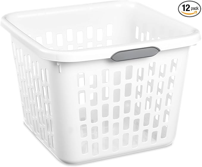 Sterilite Square Laundry Basket, Plastic Clothes Hamper, 24 Pack | 1.5 Bushel Capacity, White, Large Bin with Comfort Grip Handles and Reinforced Rim by Sterilite