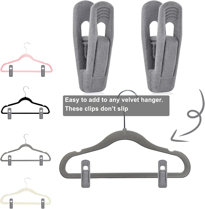 TOFIIGREM Grey Velvet Hangers Clips (80-Pack), Non-Slip Strong Velvet Hangers Clips for Velvet Skirt Hangers, Velvet Pants Hanger Velvet Clips Fit for Thin Velvet Clothes Suit Hangers - Image 3