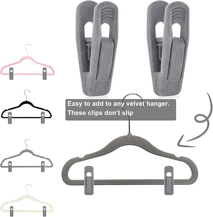 TOFIIGREM Grey Velvet Hanger Clips - 60 PCS Velvet Hanger Clip, Strong Velvet Clips Fit for Velvet Hangers - Image 3