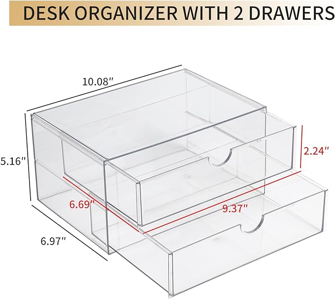 Clear Plastic Drawer Organizer, 4 Drawers | Stackable Desk Organizers and Accessories, For Home Office Supplies, Marker Pen, Notebooks, Art Crafts - Image 2
