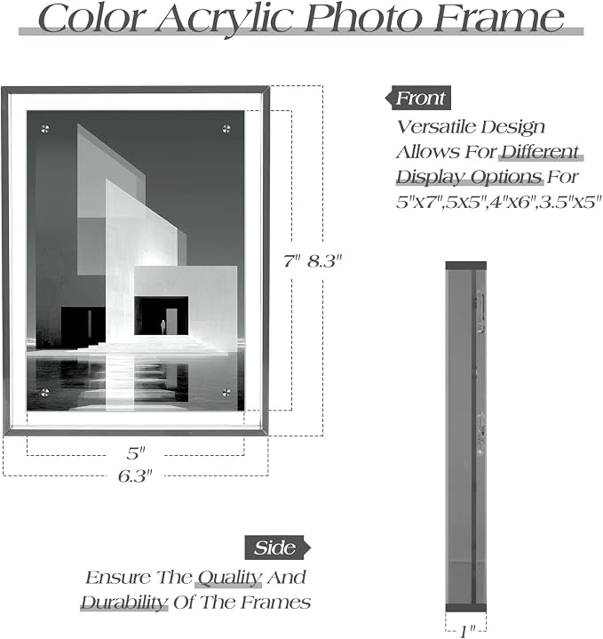 5x7 Picture Frame Acrylic Magnetic Wall Mounting/Self Standing Frame | Wall Hanging/Tabletop Display, Fits 5x7/5x5/4x6, Colored Floating Picture Frame, Horizontal and Vertical (Grey, 1 Pack) - Image 3