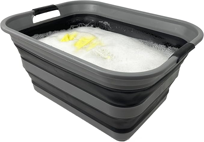 SAMMART 42L (11 Gallon) Collapsible Plastic Laundry Basket - Foldable Pop Up Storage Container/Organizer - Portable Washing Tub - Space Saving Hamper/Basket (1, Grey/Black) - Image 4