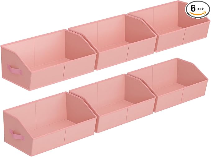 Storage Bins for Shelves - Large Trapezoid Closet Shelf Organizer, Fabric Organization Bins with Handles, Storage Baskets for Clothes, Towel, Purse, 6 Pack, Pink by Homsorout