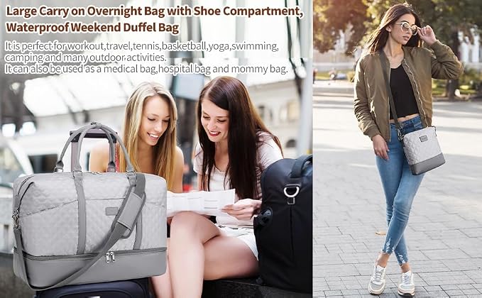 Weekender Bag, Large Travel Duffel Bag for Women, Carry on Overnight Bag with Shoe Compartment and Toiletry Bags - Image 2