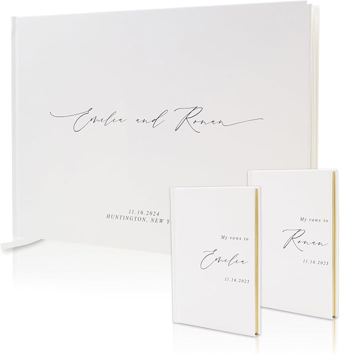 Personalized Wedding Book Set with Guestbook Vow Books (Design 1) - Custom Large 11.5 x 8.5 Guest Signin Book, 5.75 x 4 Vow Books for Marriage Ceremony Reception, Gift for Engaged Couple, Eggshell - Image 8