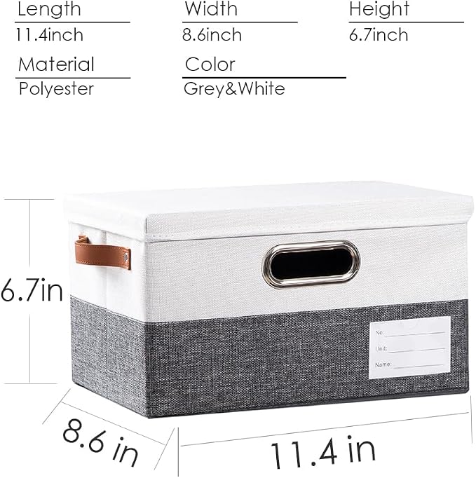 Storage Bins with Lids [3-Pack] Linen Fabric Foldable Storage Boxes Organizer Containers Baskets Cube with Cover for Bedroom Closet Office Grey&White（11.4X8.6X6.7 - Image 2