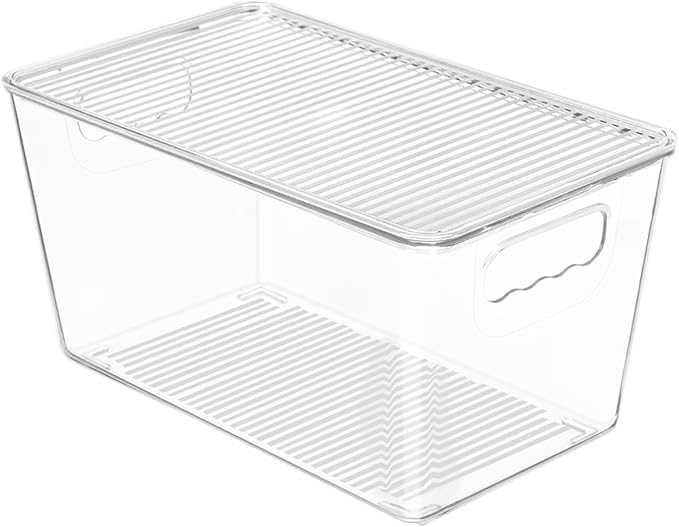 Vtopmart 1 Pack Clear Stackable Storage Bins with Lids and Handles, Medium | BPA-free Plastic, Organize Vertically, For Pantry Kitchen Fridge Cabinet Closet Bathroom, Built to Last, Easy to Move by Vtopmart