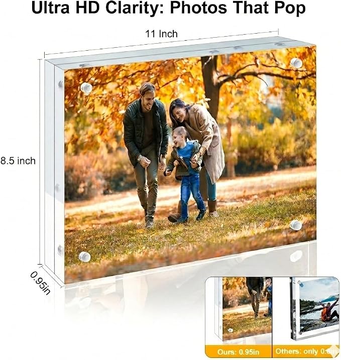2 Pack 8.5x11 Acrylic Picture Frames - 20% Thicker Double Sided Magnetic Frame with UV Protection - Freestanding Clear Frameless Display for Tabletops - Modern Photo Frame Set for Home & Office Decor - Image 2