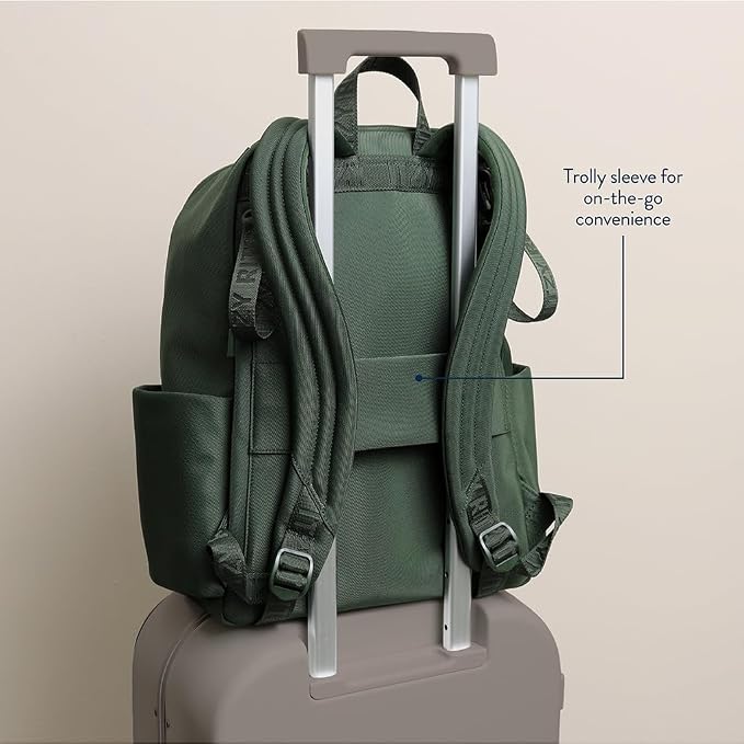 Itzy Ritzy Utility Diaper Bag Backpack, 17 Pockets w/Changing Pad (Green) | Travel-Ready Diaper Backpack with 2 Insulated Bottle Holders, Laptop Compartment, Trolley Sleeve, Straps, and Changing Pad - Image 9