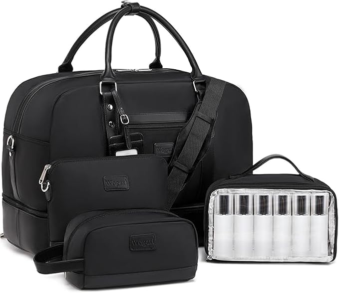 4PCS Weekender Bags for Women Large Overnight Weekend Travel Duffel Bags | Travel Bag Carry-on Tote Hospital Bag with Shoe Compartment Crossbody Toiletry Bag for Travel Business Gym Water Resistant by Wogarl
