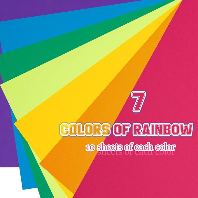 Construction Paper 9x12 in,70 Sheets,Set of 7 Colors Classic Rainbow 178GSM/65LB Heavyweight Construction Paper,Crafts,Arts,School Classroom Art Supplies Assorted Colors Bulk Paper - Image 3