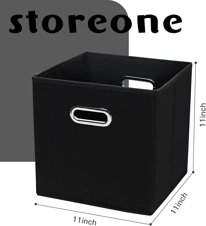 STOREONE Black Fabric Storage Bins Cubes Baskets Containers-(11X11X11) with Dual Handles Cube Storage Organizer Bins for Shelf Closet, Bedroom Organizers, Foldable Set of 3 (Black ) - Image 2