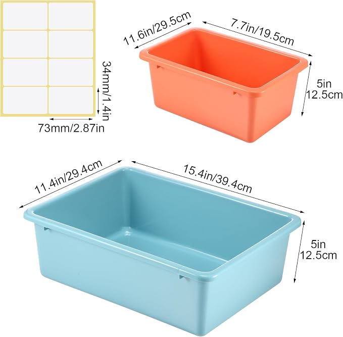 Zonon 12 Pcs Plastic Cubby Bins Office Storage Container Storage Bins Plastic Organization with 1 Pack Self Adhesive Label for Library Office Home Nursery(Pastel) - Image 2