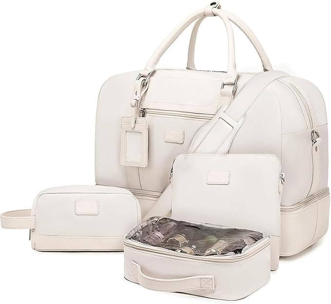 4PCS Weekender Bags for Women Large Overnight Weekend Travel Duffel Bags | Travel Bag Carry-on Tote Hospital Bag with Shoe Compartment Crossbody Toiletry Bag for Travel Business Gym Water Resistant by Wogarl