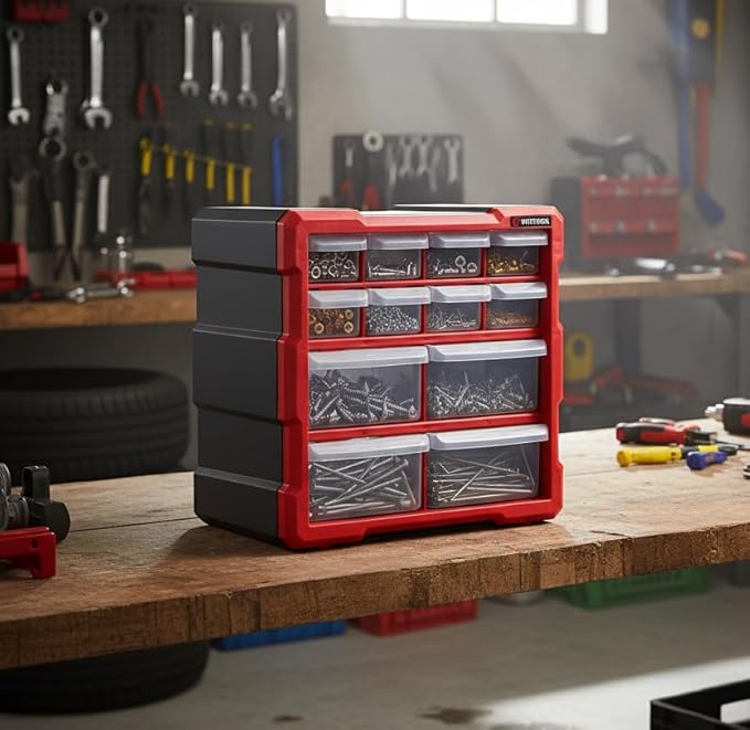 Small Parts Organizer - 12 Removeable Bin Drawers - Tool Box for Storing Hardware and Garage Organization - For Screws, Bolts, Legos, Arts and Crafts - 10” x 10” x 6” - BX08-4024 - Image 2