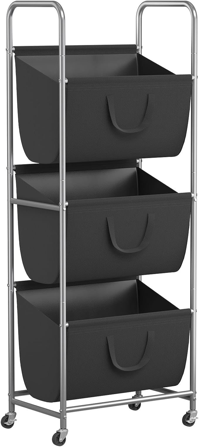 ELYKEN 3-Tier Vertical Rolling Laundry Hamper with Wheels & Removable Bags | 120L Capacity, Space-Saving Design, Locking Casters, 3 Section Laundry Sorter for Apartments, Small Spaces, Closet, Dorm by ELYKEN