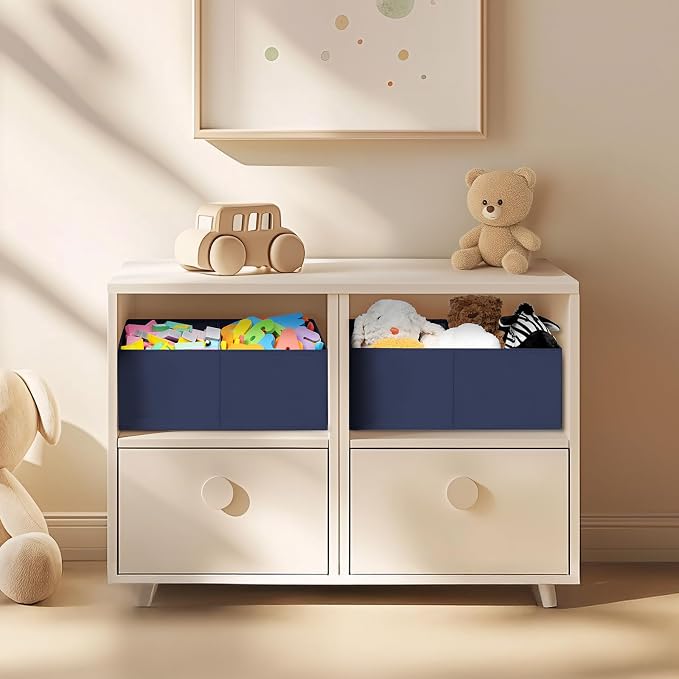 DIMJ Large Closet Shelf Organizer Bins 8Packs with Handles and Divider, Fabric Trapezoid Storage Baskets, Foldable Clothes Containers Box for Shelf, Towel, Book, Toy, Purse, Hats, Navy Blue - Image 6