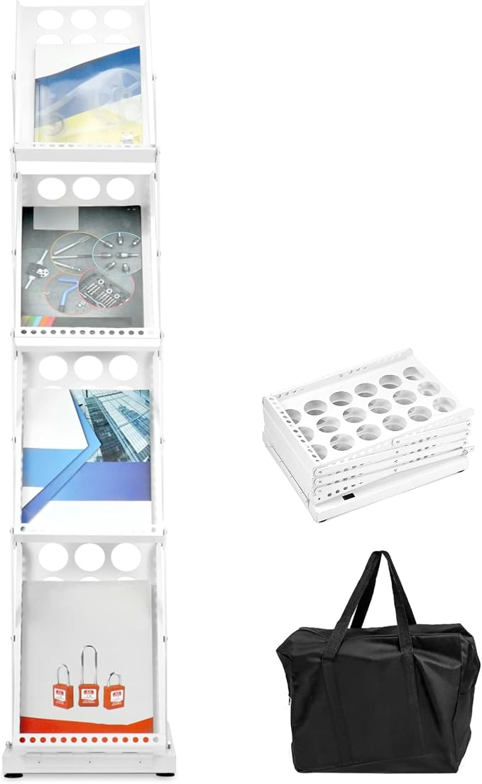 QWORK Foldable Brochure Display Stand, Magazine Brochure Display Rack Stand, 4 Pocket Literature CatalogTradeshow Display Stand, for Office Store and Exhibition Trade Show (White) - Image 7