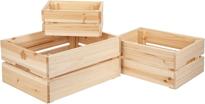 Oairse Set of 3 Rustic Wooden Storage Crates - Vintage Wood Storage Boxes with Handle for Home Organization Wooden Container Boxes Wood Baskets for Display Kitchen Pantry Cabinet, Shelf, Counter - Image 8
