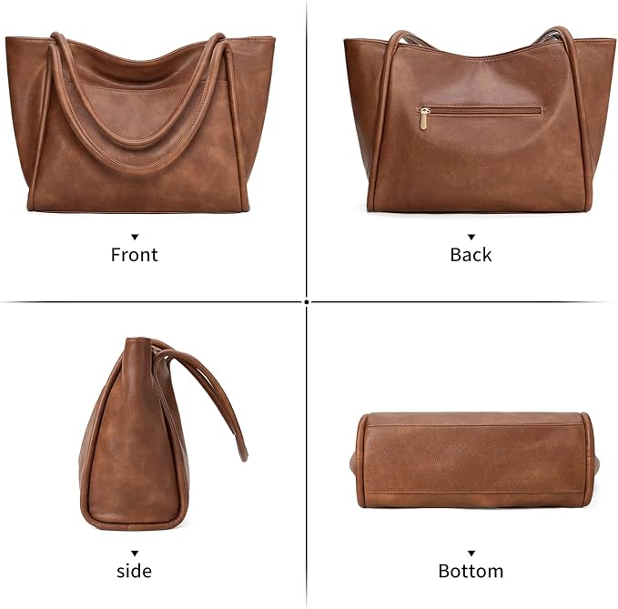 GAEKEAO Tote Bag for Women Vegan Leather Zipper Shoulder Bags Travel Purses | Large Capacity Purse Handbags, Inner Pocket with Key Clip, Fits 14" Laptop, for Casual Work Dating Commute Daily Weekender - Image 4