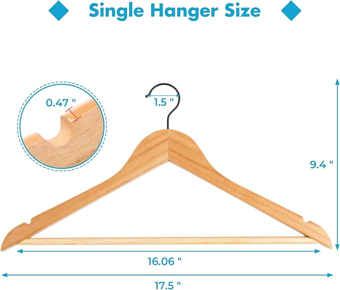 JS HANGER Wooden Hangers 20 Pack, Natural Wood Suit Hangers with Non Slip Shoulder Grooves, Clothes Hangers for Coats, Shirts, Jackets, Pants, Suits - Image 6