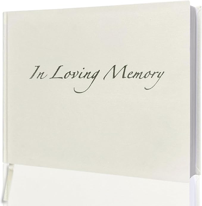 Esposti In Loving Memory Funeral Guest Book - 192 Pages with Silver Gilt Edges & Storage Box - Hardcover Memorial Book with 2304 Message Lines & Keepsake Pocket - For Funeral Services (White, 9"x7") by Esposti