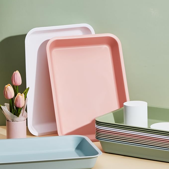 15 Pcs Activity Plastic Art Trays Morandi Color Art and Craft Tray Montessori Stackable Plastic Serving Trays for DIY Projects Painting Beads Home Classroom Storage(14.3 x 10.4 x 2 Inch) - Image 6