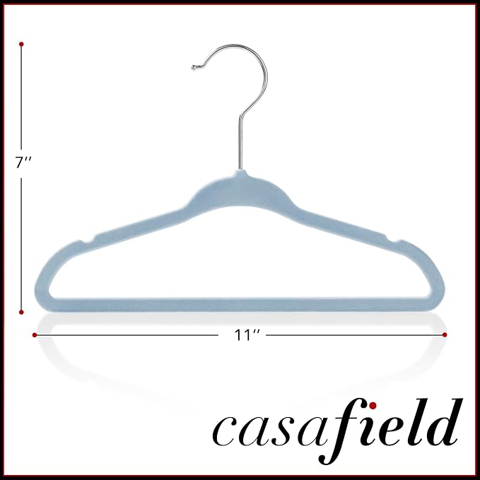 Casafield 100 Velvet Baby Hangers - 11" Size for Infant & Toddler Clothes - Light Blue - Image 5