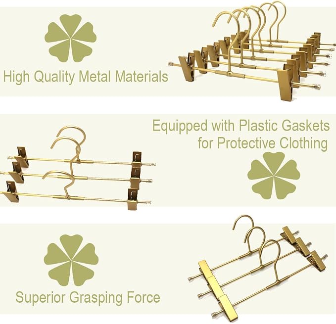 Shorts Hangers 20 Pack Jeans Hangers for Closet 11.8" Gold Aluminium Hangers with 2 Adjustable Clips Pants Hanger Shirt Slim Hangers for Men Women Metal Hangers - Image 8