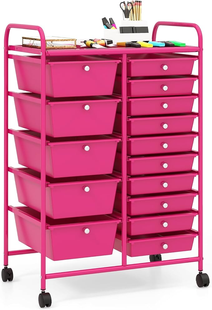 RELAX4LIFE 15-Drawer Storage Drawer Carts - Mobile Rolling Utility Cart w/Wheels, Craft Organizer for Classroom Organization and Storage, School, Office, Home, Storage Organizer Cart by RELAX4LIFE