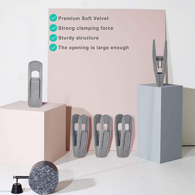 TOFIIGREM Grey Velvet Clips for Velvet Hangers - 20 PCS Gray Non Slip Velvet Hanger Clip, Pants Hanger Velvet Clips Fit for Slim Velvet Hangers, Clothes-pins for Grey Velvet Hangers - Image 4