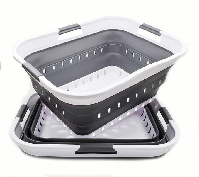 SAMMART 42L (11 gallon) Collapsible Plastic Laundry Basket - Foldable Pop Up Storage Container/Organizer - Portable Basket - Space Saving Hamper/Basket (2, White/Dark Grey) - Image 2