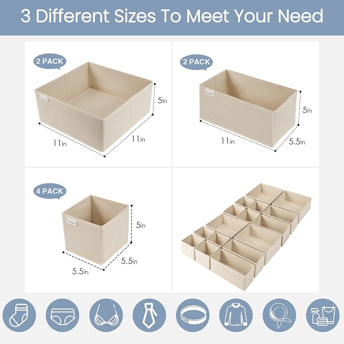 Drawer Organizer Clothes,16 Pack Underwear Drawer Organizers, Foldable Closet Organizers and Storage Dresser Drawer Dividers Clothing Organizer for Clothes, Socks, Scarves, Bra, Ties (Beige) - Image 3