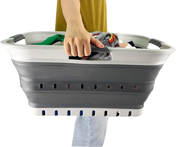 SAMMART 42L (11 gallon) Collapsible Plastic Laundry Basket - Foldable Pop Up Storage Container/Organizer - Portable Basket - Space Saving Hamper/Basket (2, Grey/Steel Grey) - Image 6