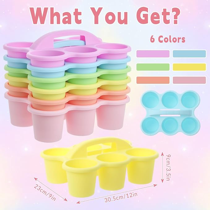 6 Pack Classroom Caddy Organizer with Handle, 6 Compartments, Pastel | Stackable Plastic Table Caddies, 12x9x3.5 In, caddy Organizer for School Supplies, Crayons, Pencils, Crafts and Drink Cups - Image 2
