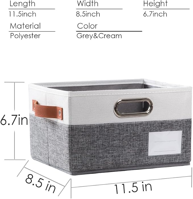 Foldable Storage Bins with Handles [3-Pack] Fabric Collapsible Storage Boxes Baskets Cubes Containers with Handles for Closet Living Room Bedroom (Grey & White 11.5x8.5x6.7'') - Image 4