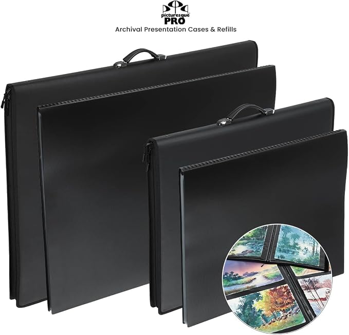 Picturesque Pro Presentation Case- Professional Art Portfolio Folder for Artwork up to 18x24- Vegan Leather Zippered Case, Archival Storage Solution w/Removable Spiral-Bound Book of 20 Clear Sleeves - Image 2