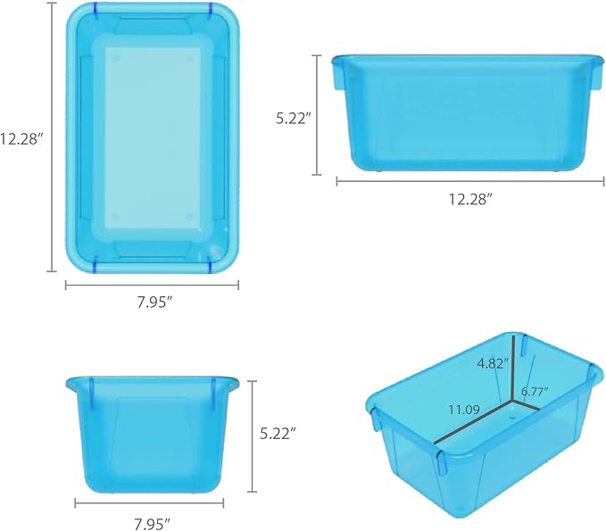 Storex Small Cubby Bins – Plastic Storage Containers for Classroom with Non-Snap Lid, 12.2 x 7.8 x 5.1 inches, Tint Teal, 5-Pack (62486U05C) - Image 9