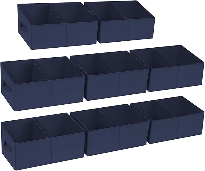 DIMJ Large Closet Shelf Organizer Bins 8Packs with Handles and Divider, Fabric Trapezoid Storage Baskets, Foldable Clothes Containers Box for Shelf, Towel, Book, Toy, Purse, Hats, Navy Blue by DiMJ