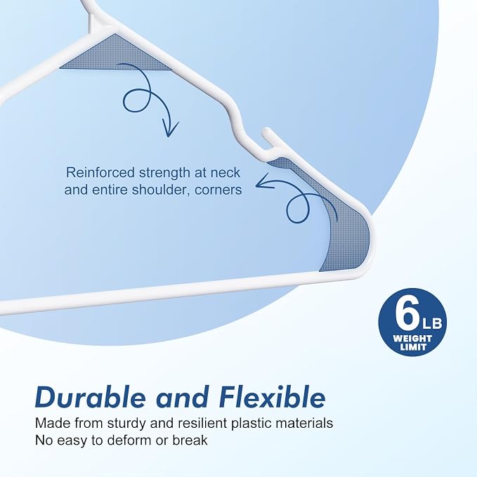 HOUSE DAY White Plastic Hangers 20 Pack – Slim Space Saving Clothes Hangers | Durable Hangers for Shirts, Coats and Pants, Non-Slip Notches Hold Straps, Great for Closet Organization, Dorms & Apartments - Image 3